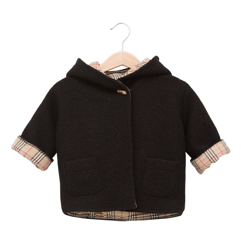 Black wool coat with a hood