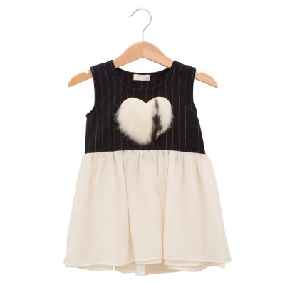 Navy dress with a fur heart