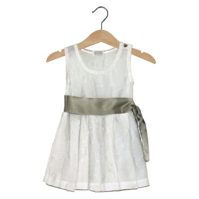 white cotton dress with green belt